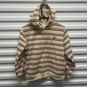 Brooklyn Cloth Mens Hoodie Size M Cream Red Blue Striped Tiger Patch Fleece